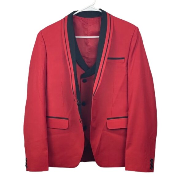 Men’s Red Suit Jacket + Matching Vest – Wedding / Prom / Formal - Picture 10 of 11